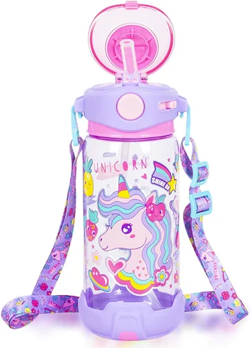 Miniatura 11 de Botella de agua para niños con pajita/cordón para niños de la escuela, niños y niñas, 22 oz / 650 ml, sin BPA, botella de agua para beber