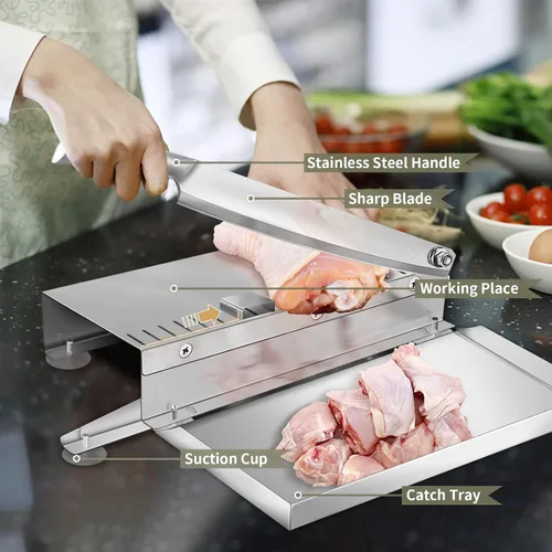 Miniatura 3 de Cortador de carne de 20 pulgadas, cortador manual de costillas para pollo, pescado o carne de res, rebanador de carne congelada de acero inoxidable