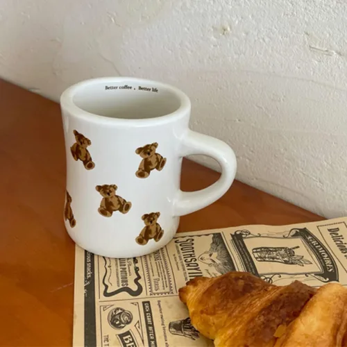 Miniatura 3 de Tazas de Café de Cerámica para Mujeres y Niñas, Tazas de Oso de Dibujos Animados en Crema Blanca, Taza de Agua 350ML/12OZ. Linda Taza de Café