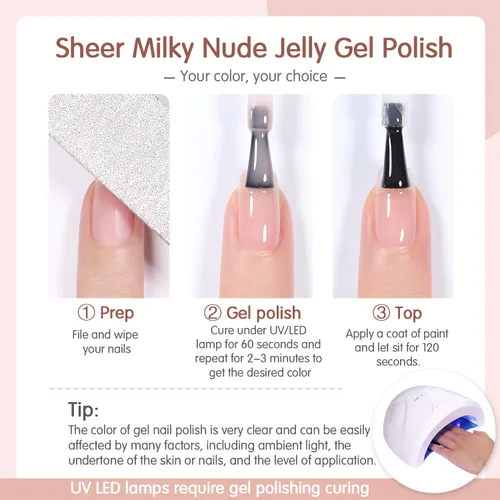 Miniatura 7 de SHOYUM Jelly Nude Juego de Esmalte de Uñas en Gel 6 Colores Neutros Transparentes Rosa Claro Púrpura Kit de Esmalte en Gel Translúcido Removible DIY