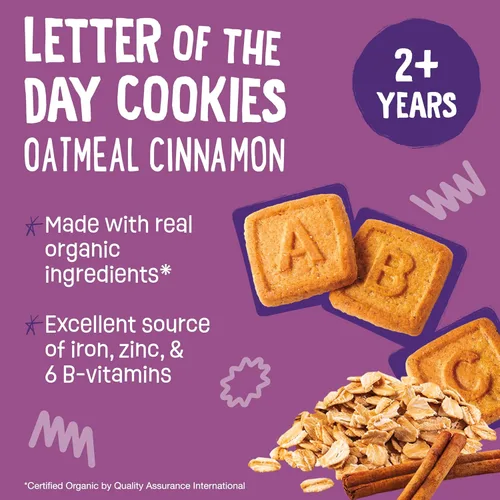 Miniatura 2 de Earth's Best Galletas orgánicas de la letra del día para niños de 2 años en adelante, sabor a canela y avena, caja de 5.3 onzas