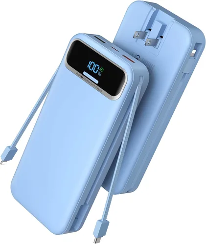 Miniatura 17 de Cargador portátil, 20000 mAh 22.5 W, cargador de batería de carga rápida con cables integrados y enchufe de pared, batería externa esencial de viaje