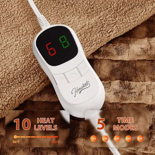 Miniatura 3 de Homemate Manta térmica eléctrica tamaño matrimonial – Manta térmica de 72 x 84 pulgadas, tamaño matrimonial, 1/2/4/6/8 horas de apagado automático