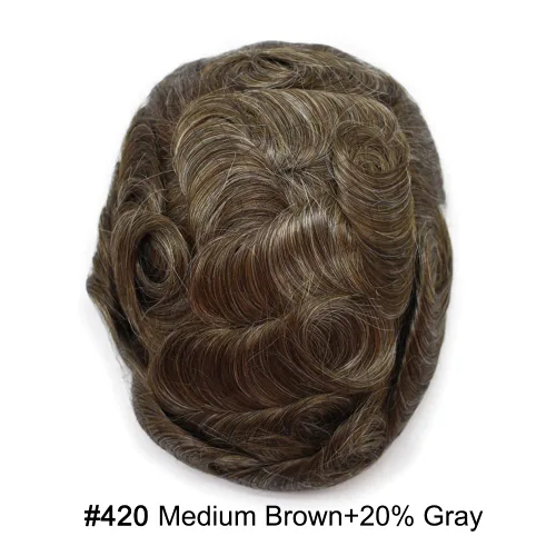 Miniatura 2 de Hair Toupee para hombres Sistema de reemplazo de pelo completo Poly pieza de pelo para hombre Toupee Durable Europeo Sistema de cabello humano #420