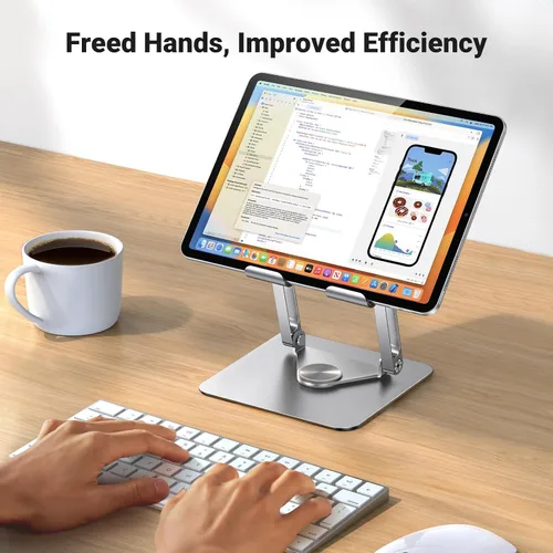 Miniatura 3 de UGREEN - Soporte para tablet para escritorio con base giratoria de 360°, soporte de aluminio de doble varilla ajustable, accesorios para el hogar