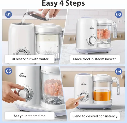 Miniatura 7 de AMZBABYCHEF Fabricante de Alimentos para Bebés, Procesador de Alimentos para Bebés y Vaporizador 4 en 1, Mezclador de Puré, Fabricante de Puré