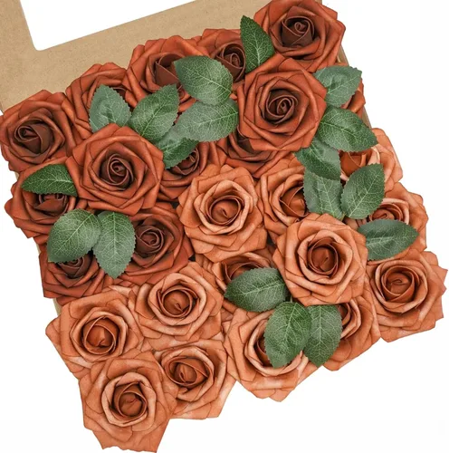 Miniatura 22 de Flores artificiales, 25 piezas, rosa artificial azul bebé para ramos de boda, centros de mesa, arreglos, flor falsa con tallos para decoración
