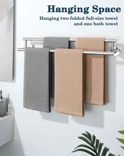 Miniatura 8 de Alise Toallero doble cromado pulido, toallero de 24 pulgadas para baño montado en la pared, toallero de baño de acero inoxidable SUS304, toallero