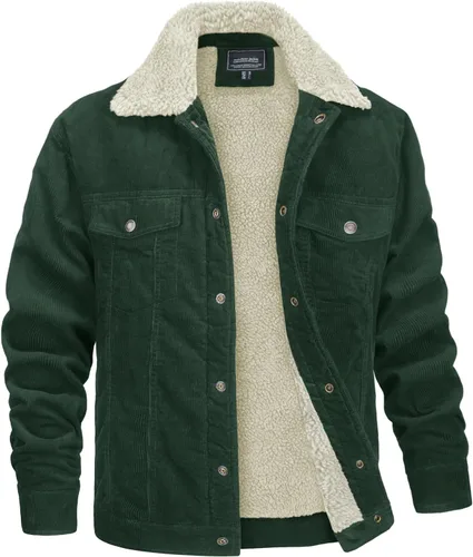 Miniatura 12 de MAGNIVIT Chaqueta de pana con forro polar para hombre, estilo cargo, de invierno, con botones de presión, solapa, forro sherpa, estilo camionero