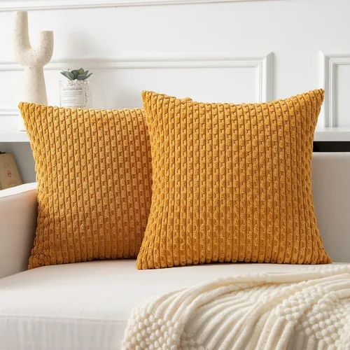 Miniatura 18 de Kevin Textile - Juego de 2 fundas de almohada decorativas de pana de 22 x 22 pulgadas, suaves, estilo bohemio, a rayas, decoración moderna del hogar