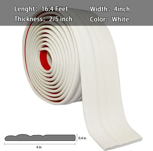 Miniatura 6 de Moldura de Base de Pared Despegar y Pegar Zócalo de Goma Moldura 4" de Ancho Base Cóncava de Vinilo Flexible para Pared