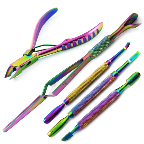 Kit de manicura y pedicura profesional de 5 piezas, multicolor, empujador de cutículas, pinzas, pinzas, pinzas, pinzas, varita mágica