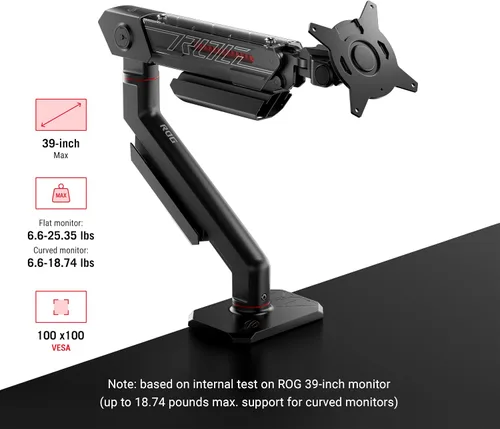 Miniatura 6 de ASUS ROG Ergo Monitor Arm (AAS01) - Montaje de monitor con gestión de cables, ergonómico, pivote, giro, altura totalmente ajustable, configuración
