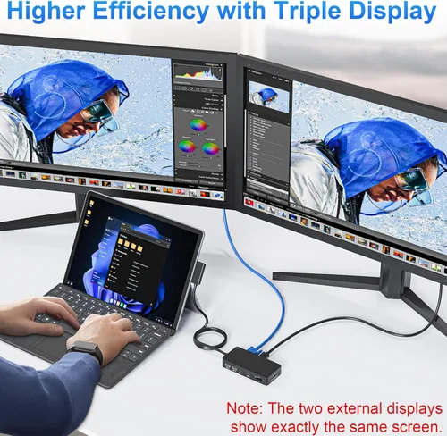 Miniatura 6 de Estación de acoplamiento para superficie, 11 en 1 monitor dual 4K @60Hz HDMI + VGA Surface Dock, para Surface Pro 11/10/9/8/X/7/6/5/4, Surface