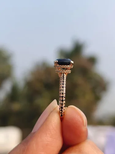 Miniatura 3 de SilverDia - Anillo de compromiso de 2 quilates con diamantes de ónix negro con doble halo oculto, anillo de compromiso delicado de media eternidad