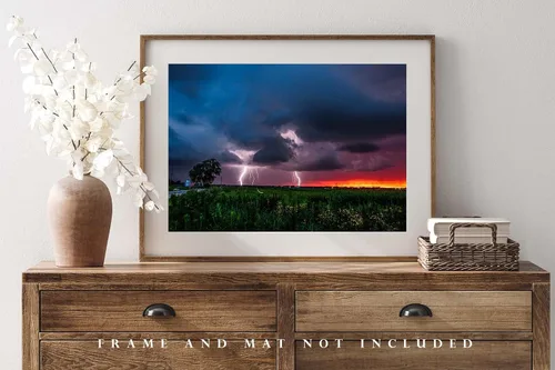 Miniatura 4 de Storm Photography Print (Not Framed) Picture of Lightning Strikes as Firefly Whirls About at Sunset on Stormy Evening in Oklahoma Weather Wall Art