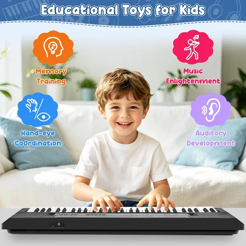 Miniatura 4 de M SANMERSEN Teclado de música para niños, juguete de piano electrónico portátil de 61 teclas con micrófono, herramienta de enseñanza
