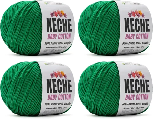 Miniatura 32 de Keche Hilo de algodón, 60% algodón, 40% hilo acrílico, hilo de algodón suave para crochet y tejer, hilo amigurumi, 1 madeja/bola, 1.76 onzas (50g)