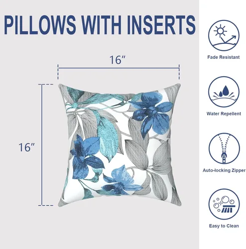 Miniatura 736 de Juego de 2 almohadas para exteriores de 16 x 16 pulgadas, repelentes al agua con interiores, para muebles de patio, hogar, jardín, geometría bohemia