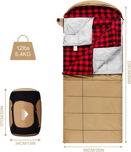 Miniatura 5 de Saco de dormir de lona de 0 grados para adultos, saco de dormir de franela de algodón para campamento de invierno, pesca, caza o viajes, carcasa
