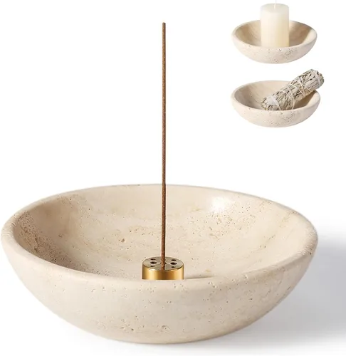 Miniatura 21 de Koville Soporte de incienso de mármol natural, soporte para varillas de incienso con 9 agujeros, quemador de incienso hecho a mano con recogedor