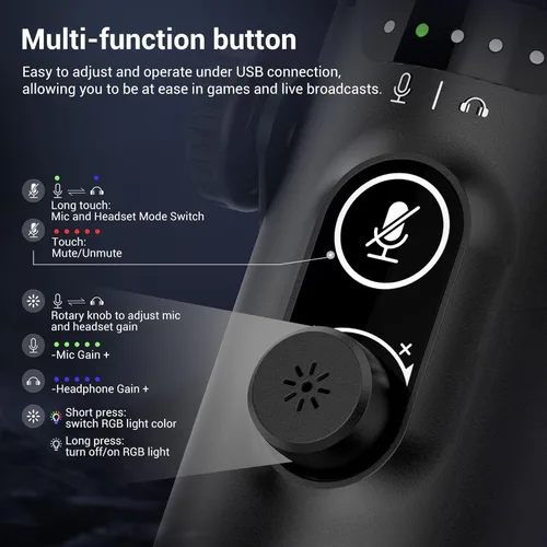 Miniatura 5 de FDUCE - Kit de micrófono de juego USB/XLR, micrófono dinámico para PC con RGB para podcasting y transmisión, kit de micrófono de computadora RGB