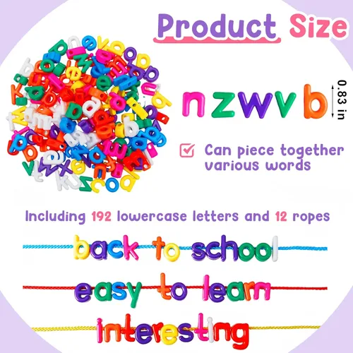 Miniatura 2 de Wesiti 408 piezas de letras del alfabeto para enhebrar, juguetes de aprendizaje para niños pequeños, cuentas del alfabeto ABC para enhebrar, Letras
