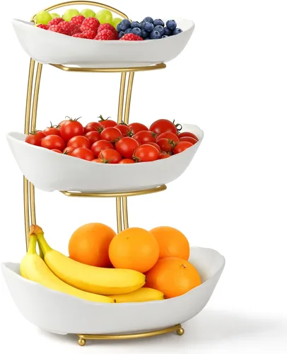 Miniatura 10 de Frutero para encimera de cocina, cesta de frutas de cerámica de dos niveles, soporte para frutas y verduras frescas, bandejas modernas para servir