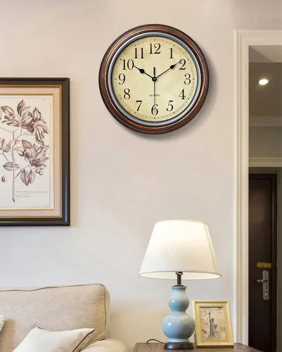 Miniatura 4 de Reloj de pared de 12 pulgadas, funciona con pilas, relojes silenciosos retro para sala de estar, cocina, oficina, escuela, aula, decoración