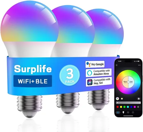 Miniatura 10 de Bombillas inteligentes, bombilla LED regulable que cambia a todo color, compatible con Alexa y Google Assistant, certificado UL FCC, WiFi de 2.4