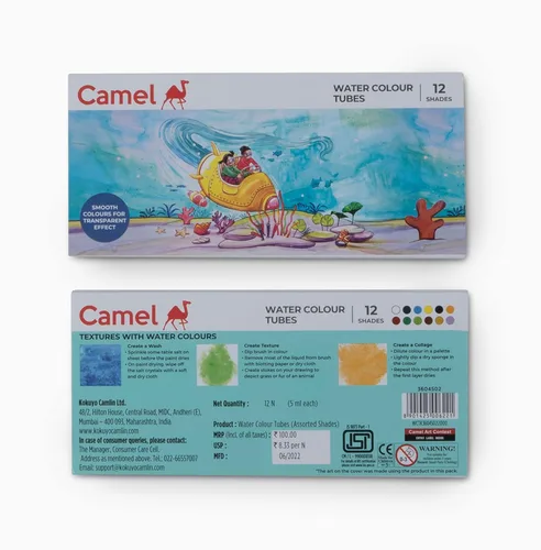 Miniatura 5 de Camel Tubo de acuarela para estudiantes, 0.2 fl oz cada uno, 12 tonos