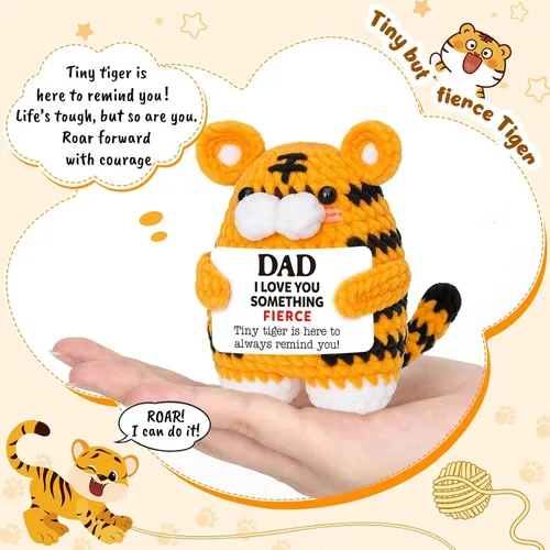 Miniatura 3 de Regalos de cumpleaños de Navidad para papá de hija, hijo, esposa, mini divertido hecho a mano de ganchillo tigre feroz I Love You, idea de regalo