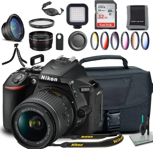 Nikon Cámara D5600 DSLR con lente de 0.709-2.165 in (1576) + bolsa para cámara + lente gran angular + filtro UV de 2.165 in + kit de filtro graduado