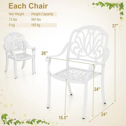 Miniatura 3 de Tangkula Juego de 2 sillas de comedor de aluminio fundido para patio, sillas de comedor apilables al aire libre con reposabrazos, sillas de bistró