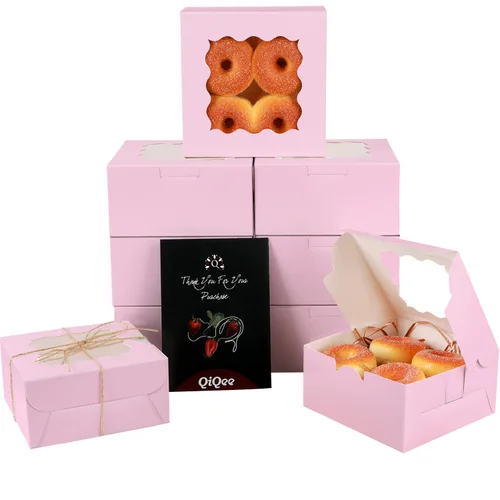 Miniatura 12 de qiqee Cajas de galletas Kraft con ventana, 60 paquetes de 6 x 6 x 3 pulgadas, cajas de papel kraft marrón para galletas, pasteles, cupcakes, tartas