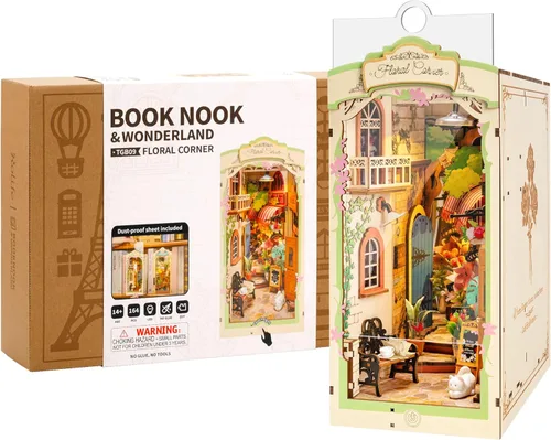Miniatura 8 de Rincón de Libros DIY Esquina Floral, Kits de Rompecabezas 3D Rincón de Libros para Adultos, Rincones de Libros Decorativos para Estantería Escenas