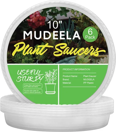 Miniatura 16 de MUDEELA Paquete de 6 platillos para plantas de 8 pulgadas, bandejas de plástico duraderas para interiores, platillo de plástico transparente, hecho
