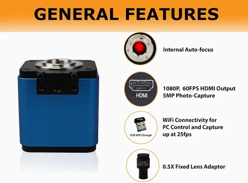 Miniatura 2 de VDT1080H 1080P 60FPS HDMI+WiFi Color CMOS Auto-Focus C-Mount Microscopio Cámara, 5MP Foto-Captura para imágenes independientes y PC, adaptador