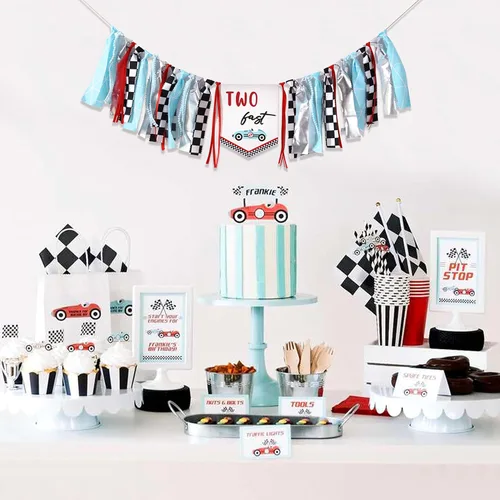 Miniatura 4 de Cartel de dos cumpleaños rápidos, cartel para silla alta de 2º cumpleaños, decoración de cumpleaños con temática de auto de carreras, decoración