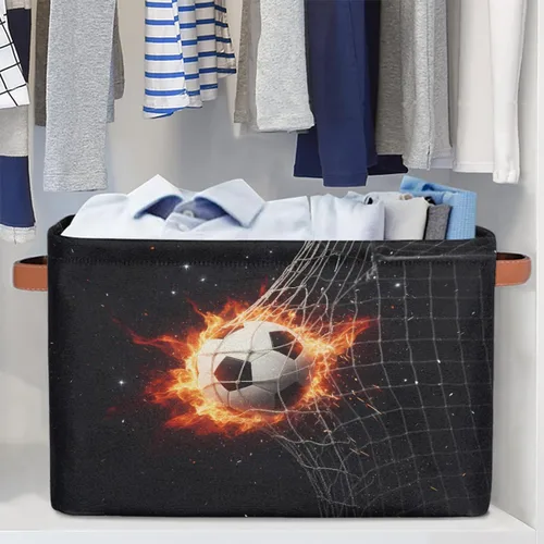 Miniatura 5 de AUUXVA Cesta de almacenamiento para fútbol, bola de fuego, caja de cubo de almacenamiento deportiva, de lona duradera, plegable, cesta organizadora