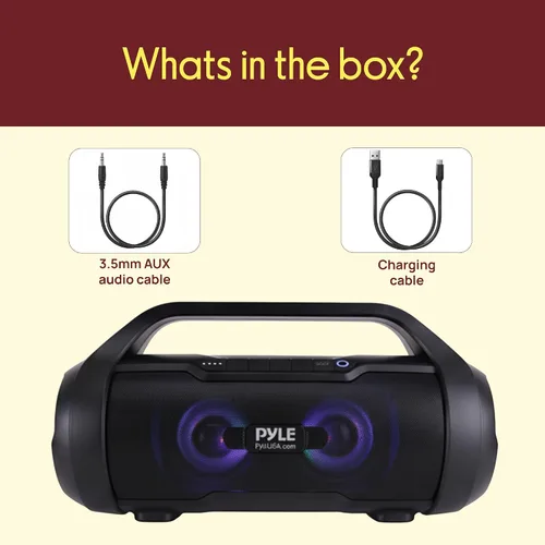 Miniatura 7 de Pyle Altavoz portátil Bluetooth Boombox – 40 W de potencia máxima, 2.0 canales recargable estilo barril altavoz con TWS, luces LED – entrada AUX