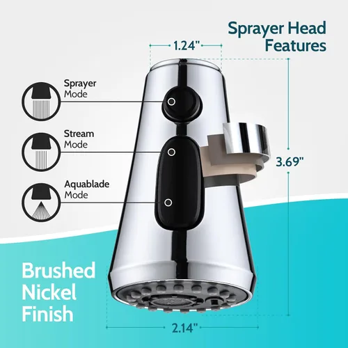 Miniatura 6 de Kicimpro Piezas de repuesto cromadas para grifo de cocina, 3 funciones de repuesto de cabezal rociador de grifo de cocina para Moen, Delta, Kohler