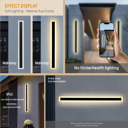 Miniatura 4 de Paquete de 2 luces LED de pared para exteriores de 47.2 pulgadas de largo, 38 W, impermeable, IP65, blanco cálido, 120 V, lámpara LED de montaje