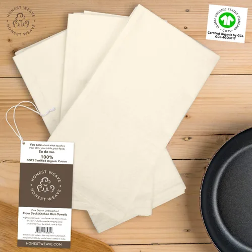 Miniatura 3 de HONEST WEAVE GOTS Certificado - Juegos de toallas de mano y para platos de cocina de algodón flour sack 100% orgánico, extra grandes de 27x27