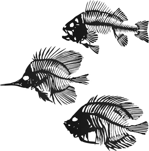 Zhengmy 3 piezas de arte de pared de metal, escultura de pescado colgante de hueso de pescado de metal, decoración de pared rústica, estilo náutico,