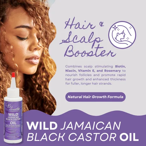 Miniatura 2 de CB SMOOTHE - Aceite de ricino negro jamaicano salvaje (4 onzas, paquete de 2) – Fórmula para el crecimiento del cabello con biotina, niacina