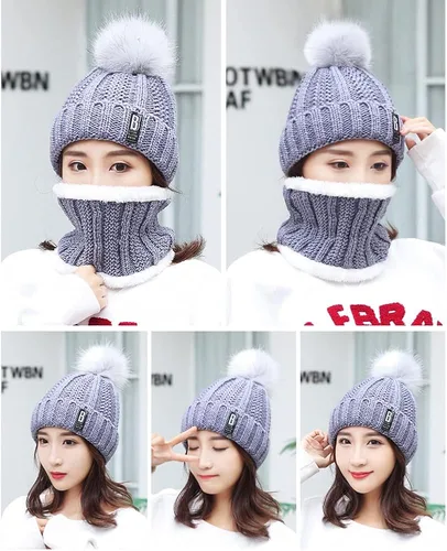 Miniatura 3 de WAMSOLE Gorro de punto grueso de invierno para mujer gorro de punto suave con forro polar cálido con pompón