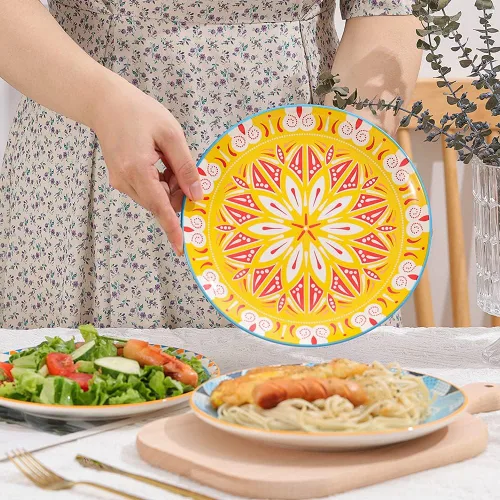 Miniatura 3 de Juego de 6 platos de postre de 8 pulgadas de cerámica para ensalada y aperitivos - Colores vibrantes para mezclar y combinar - Aptos para Mándala