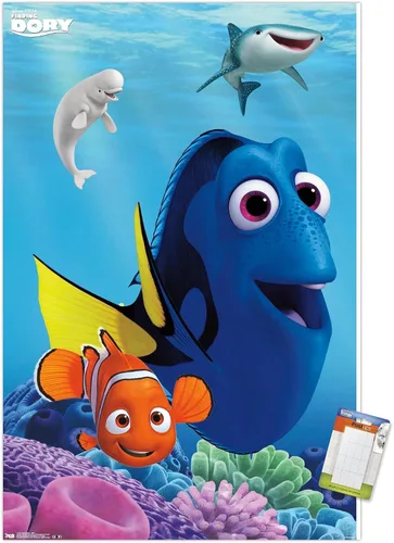 Miniatura 12 de Trends International Disney Pixar Finding Dory - Póster de pared de Dory, 14.725 x 22.375 pulgadas, versión enmarcada de madera de granero