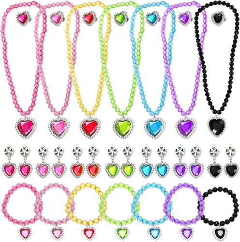 Coloch 7 juegos de joyas de vestir, joyería de princesa de juguete con pulsera, collar, anillo y aretes, juego de joyas de cosplay para fiesta